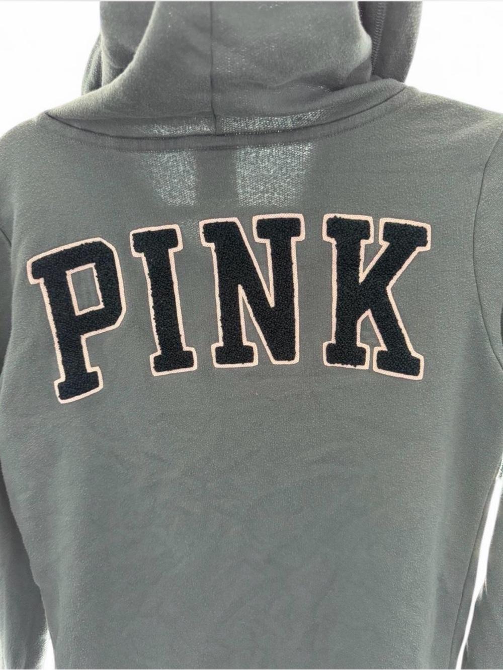 Victoria's Secret PINK Dusty Teal Zip-Up Hoodie with Pink Trim